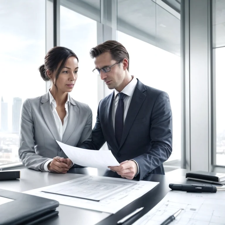 Legal advisor consulting with real estate agent in Dubai office